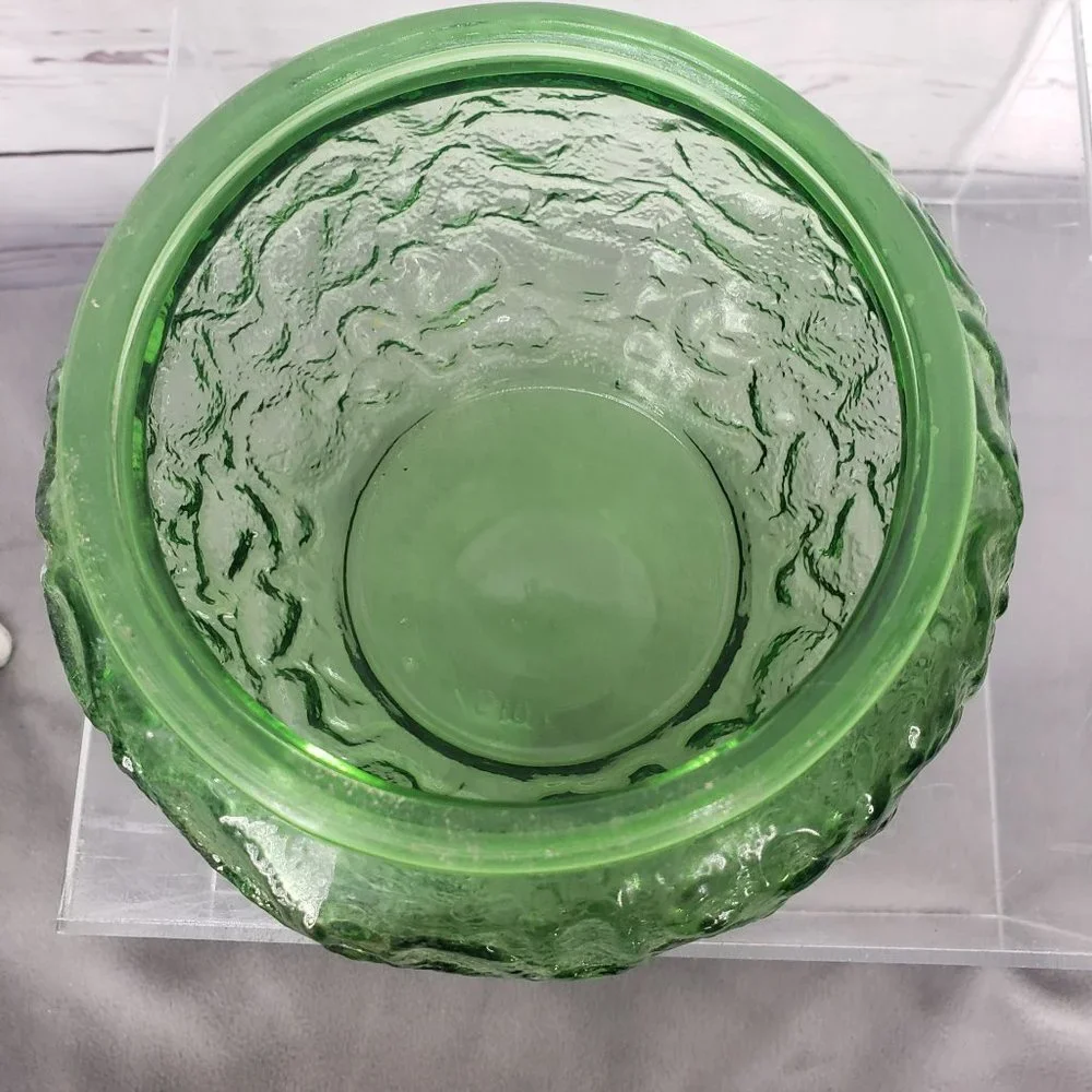 Vintage EO Brody Co Green Textured Round Depression Crinkle Glass Dish Candy Dis